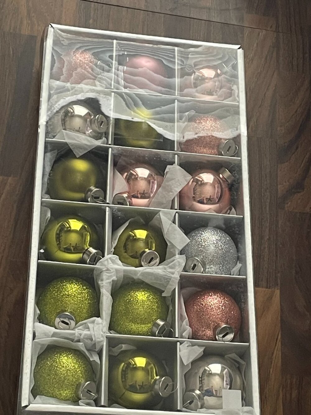 Crate & Barrel Winter Metallics Ball Christmas Tree Ornaments, Boxed Set of 18